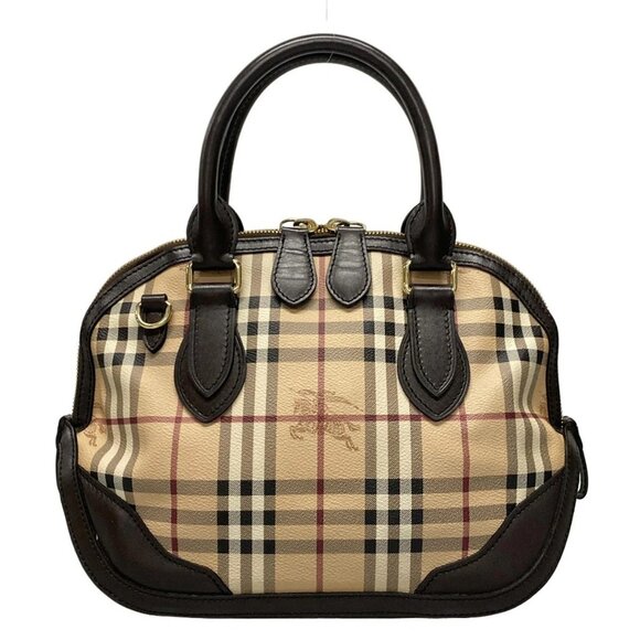 Auth Burberry Beige Dark Brown Multi PVC Leather Handbag - Picture 1 of 16